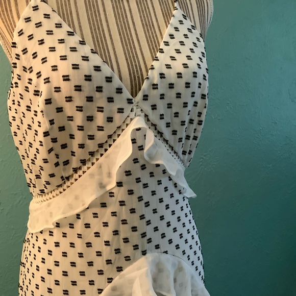 Stunning Details White Black Swiss Dot Maxi Dress Ruffles Panels Crochet S M L - Picture 9 of 16